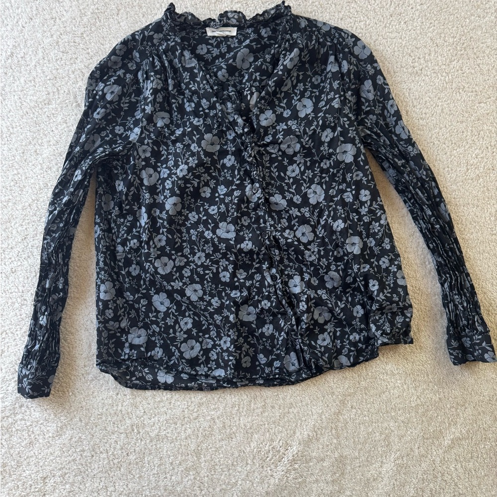 beachlunchlounge Black and Gray Floral Blouse